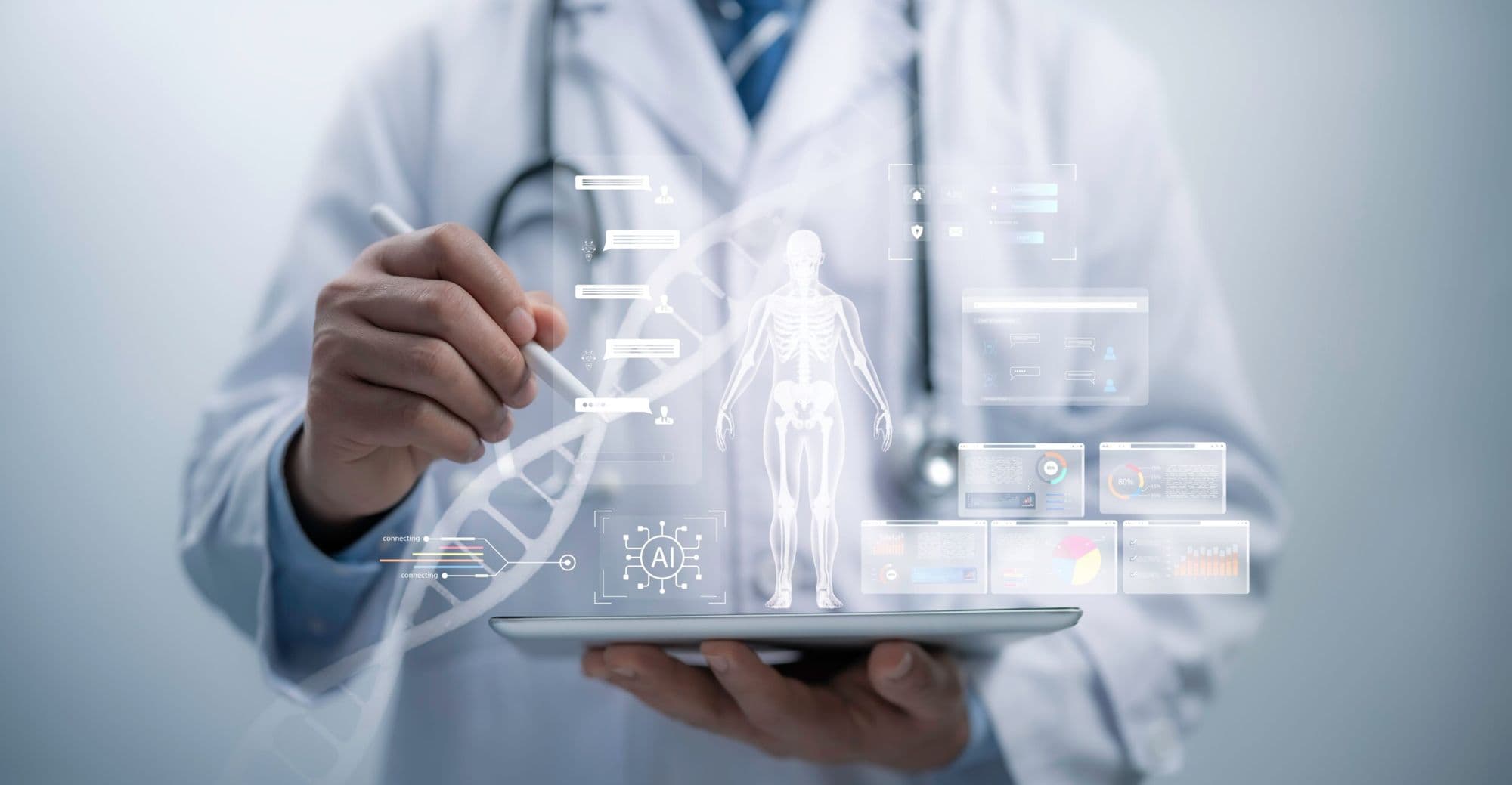 A clinician reviewing a patient model on a tablet